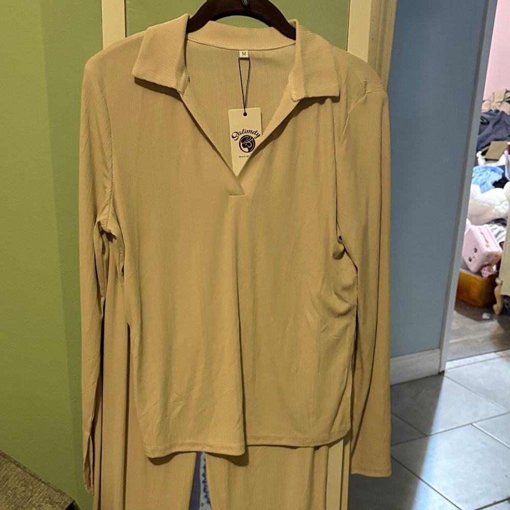 Cream Long Sleeve Top and Pants Set